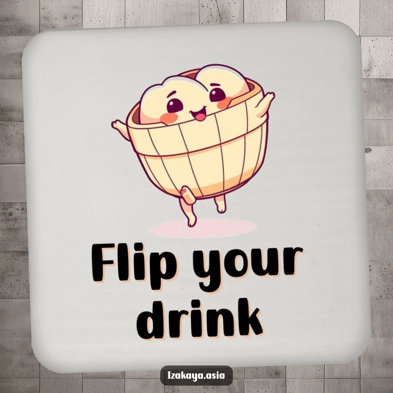 Funny dim sum basket coaster with little feet in a cartwheel motion, a fun touch for tables.