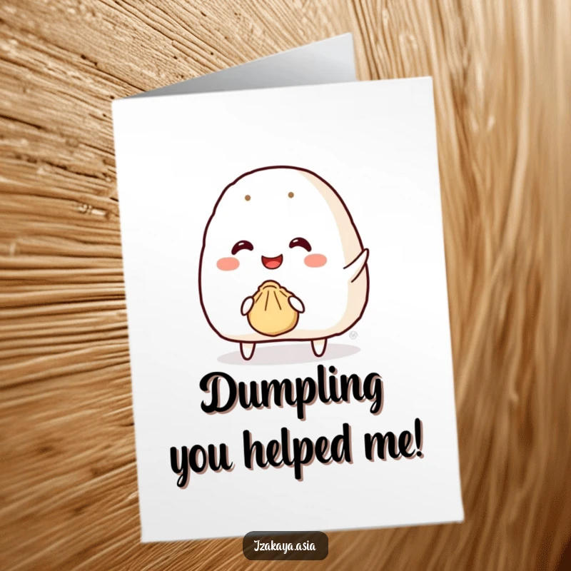 Funny Free Printable Thank You Card: Smiley onigiri character throws a bouncy dumpling.