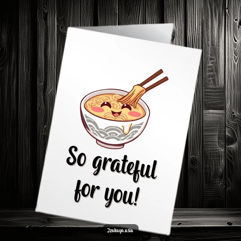 Funny Free Printable Thank You Card: Smiling ramen bowl giggles while stirring itself.